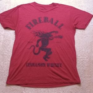Fireball Cinnamon Whiskey T-Shirt Size Large Red Black Heathered Dragon Logo‎